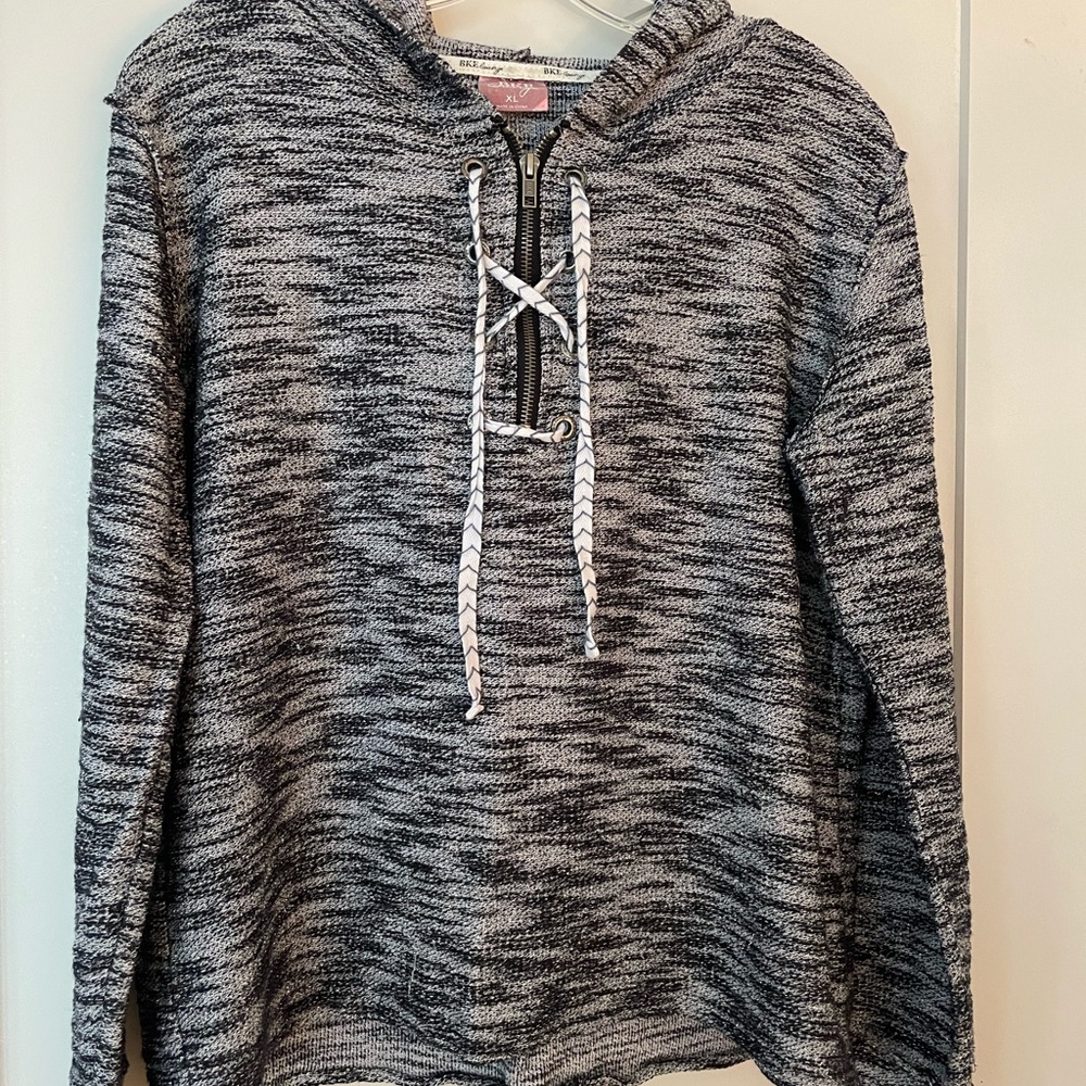 BKE Charcoal and White Knit Hoodie